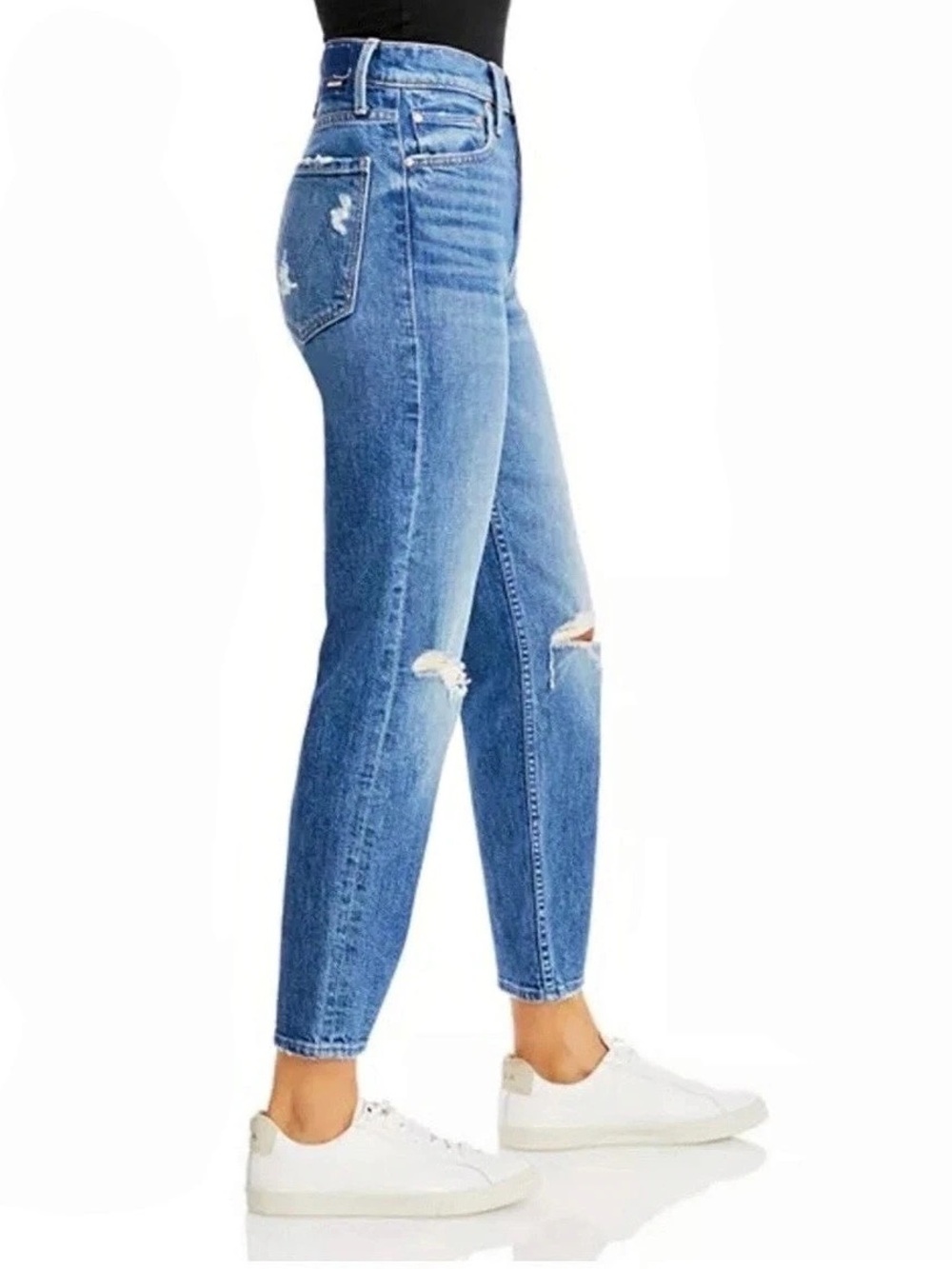Mother The Tomcat Playing With Scissors Distressed Straight Leg Jeans Blue 28